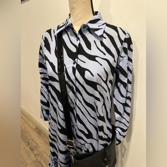 Zara zebra pattern baby  blue button front shirt dress SZ XS - Picture 7 of 8